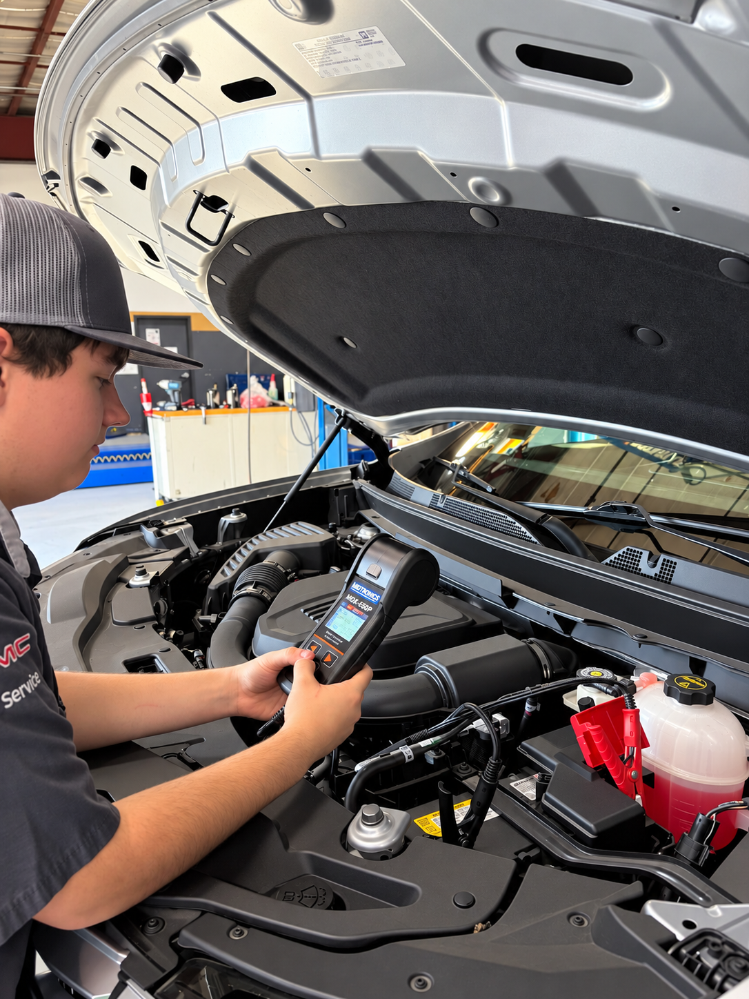 McConnell Automotive Kevin testing a vehicle battery in Mobile AL